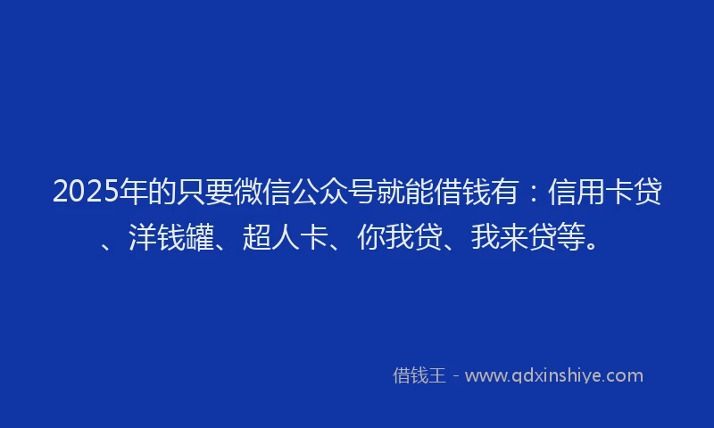 2025年的只要微信公众号就能借钱有：信用卡贷、洋钱罐、超人卡、你我贷、我来贷等。
