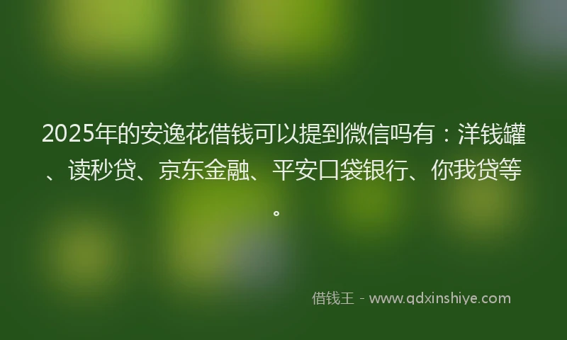 2025年的安逸花借钱可以提到微信吗有：洋钱罐、读秒贷、京东金融、平安口袋银行、你我贷等。
