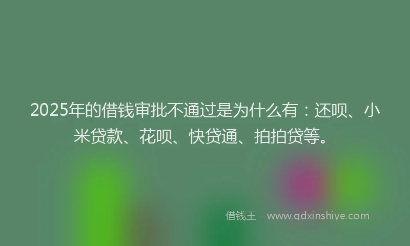 2025年的借钱审批不通过是为什么有：还呗、小米贷款、花呗、快贷通、拍拍贷等。