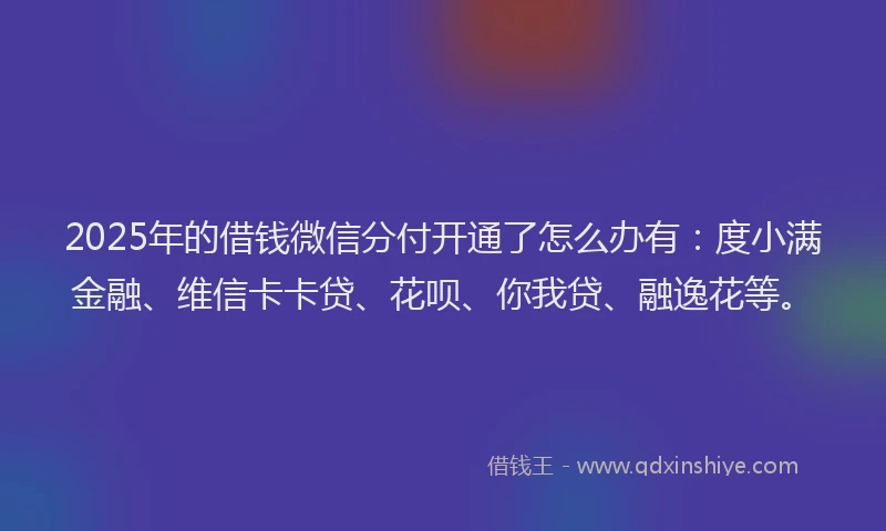 2025年的借钱微信分付开通了怎么办有：度小满金融、维信卡卡贷、花呗、你我贷、融逸花等。