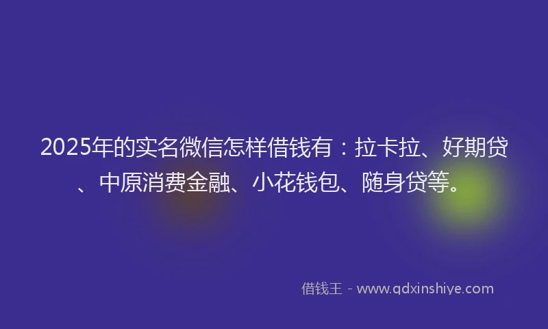 2025年的实名微信怎样借钱有：拉卡拉、好期贷、中原消费金融、小花钱包、随身贷等。