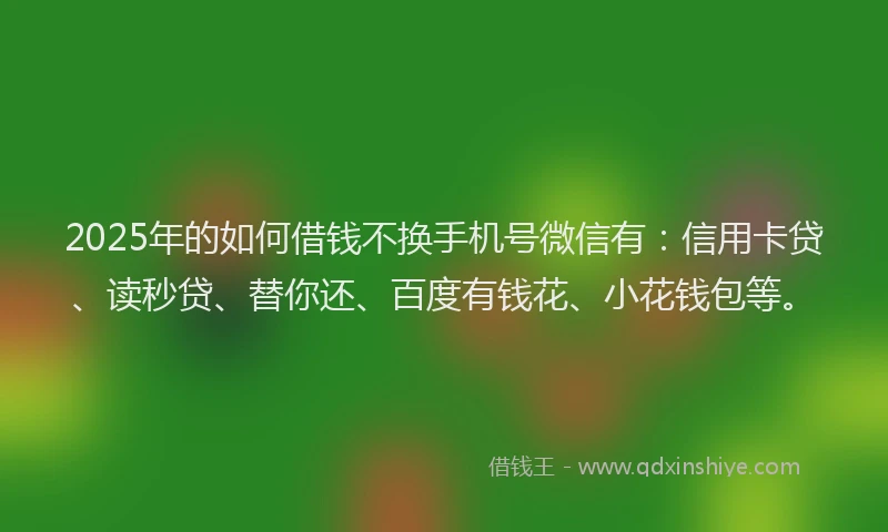 2025年的如何借钱不换手机号微信有：信用卡贷、读秒贷、替你还、百度有钱花、小花钱包等。