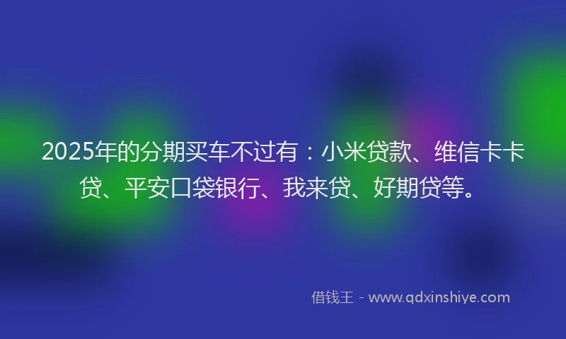 2025年的分期买车不过有：小米贷款、维信卡卡贷、平安口袋银行、我来贷、好期贷等。
