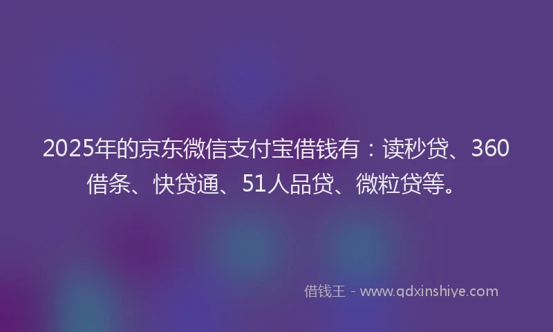 2025年的京东微信支付宝借钱有：读秒贷、360借条、快贷通、51人品贷、微粒贷等。