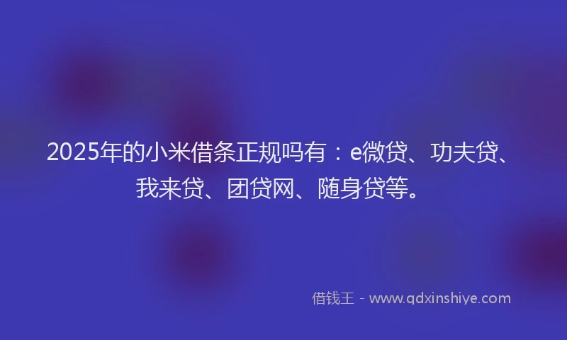 2025年的小米借条正规吗有：e微贷、功夫贷、我来贷、团贷网、随身贷等。