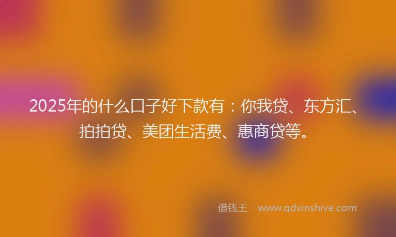 2025年的什么口子好下款有：你我贷、东方汇、拍拍贷、美团生活费、惠商贷等。
