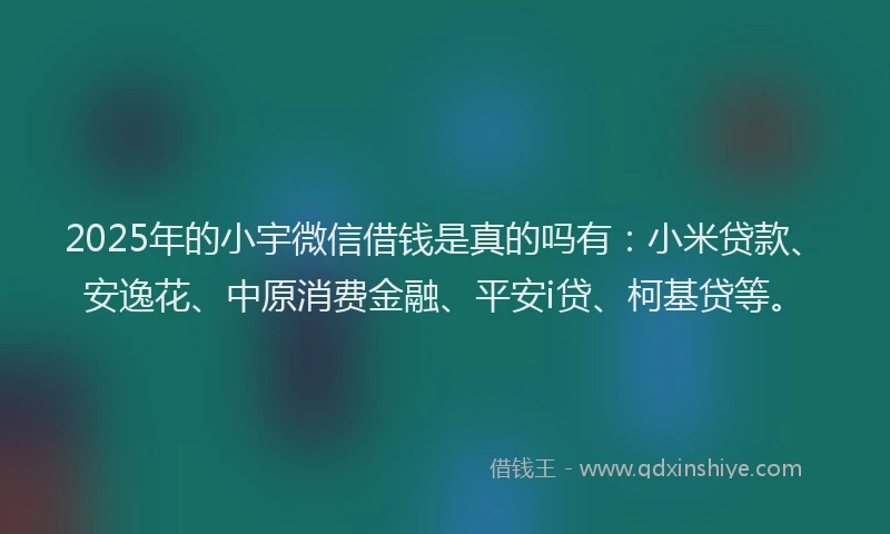 2025年的小宇微信借钱是真的吗有：小米贷款、安逸花、中原消费金融、平安i贷、柯基贷等。