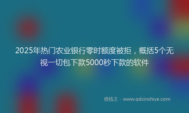 2025年热门农业银行零时额度被拒，概括5个无视一切包下款5000秒下款的软件
