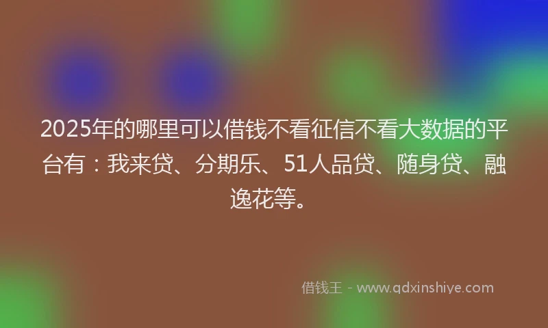 2025年的哪里可以借钱不看征信不看大数据的平台有：我来贷、分期乐、51人品贷、随身贷、融逸花等。