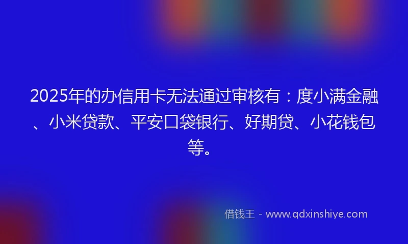 2025年的办信用卡无法通过审核有：度小满金融、小米贷款、平安口袋银行、好期贷、小花钱包等。