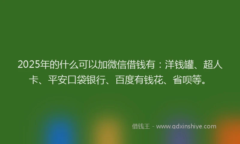 2025年的什么可以加微信借钱有：洋钱罐、超人卡、平安口袋银行、百度有钱花、省呗等。