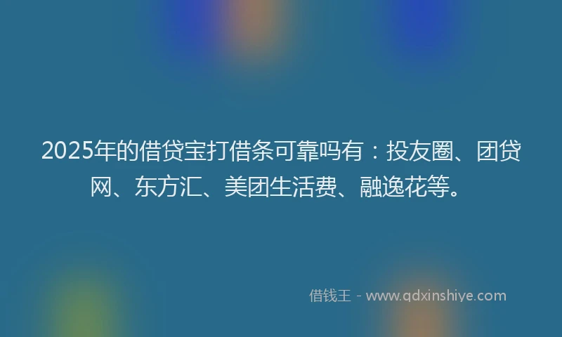 2025年的借贷宝打借条可靠吗有：投友圈、团贷网、东方汇、美团生活费、融逸花等。