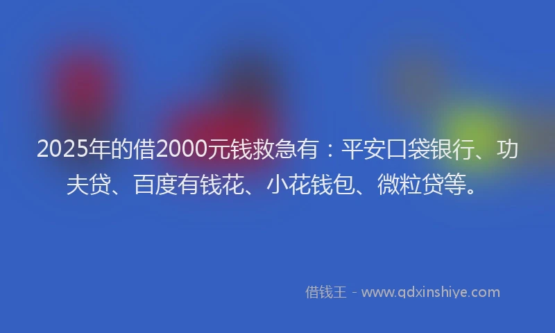 2025年的借2000元钱救急有：平安口袋银行、功夫贷、百度有钱花、小花钱包、微粒贷等。