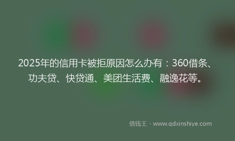 2025年的信用卡被拒原因怎么办有：360借条、功夫贷、快贷通、美团生活费、融逸花等。
