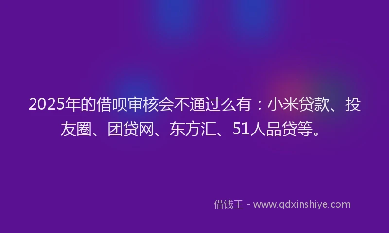2025年的借呗审核会不通过么有：小米贷款、投友圈、团贷网、东方汇、51人品贷等。