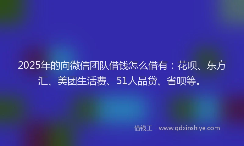 2025年的向微信团队借钱怎么借有：花呗、东方汇、美团生活费、51人品贷、省呗等。
