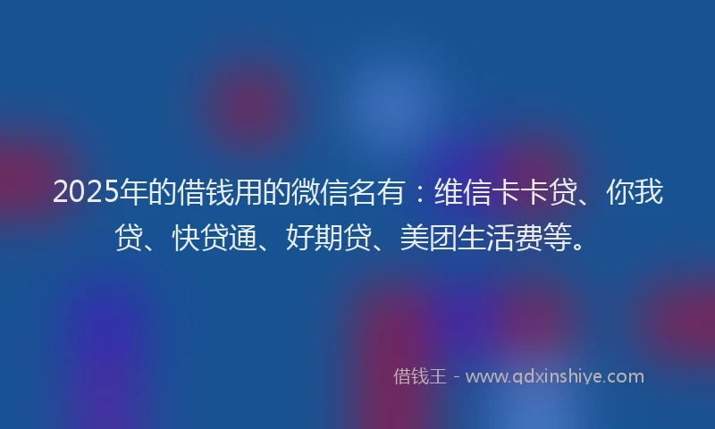 2025年的借钱用的微信名有：维信卡卡贷、你我贷、快贷通、好期贷、美团生活费等。