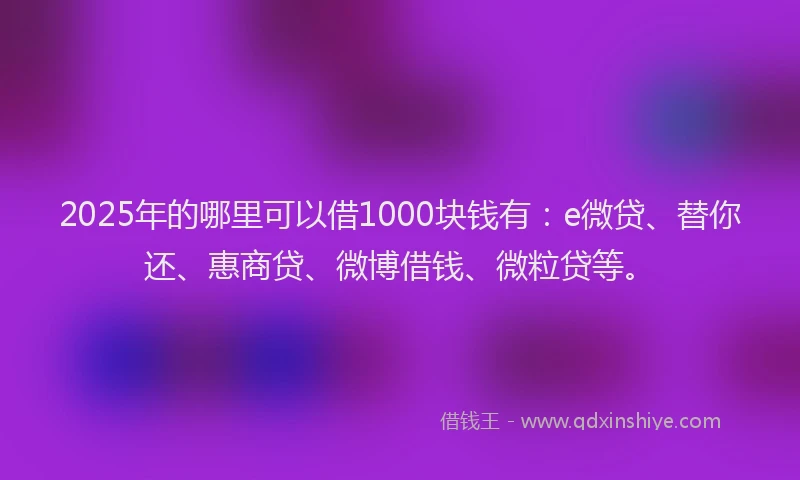 2025年的哪里可以借1000块钱有：e微贷、替你还、惠商贷、微博借钱、微粒贷等。