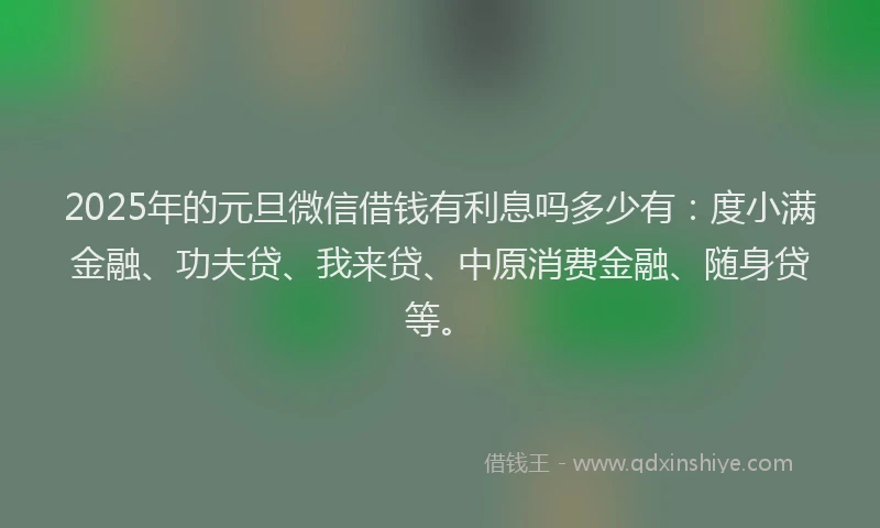 2025年的元旦微信借钱有利息吗多少有：度小满金融、功夫贷、我来贷、中原消费金融、随身贷等。