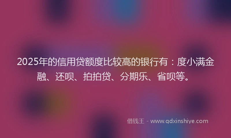 2025年的信用贷额度比较高的银行有：度小满金融、还呗、拍拍贷、分期乐、省呗等。