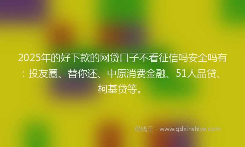 2025年的好下款的网贷口子不看征信吗安全吗有：投友圈、替你还、中原消费金融、51人品贷、柯基贷等。