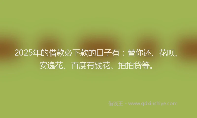 2025年的借款必下款的口子有：替你还、花呗、安逸花、百度有钱花、拍拍贷等。