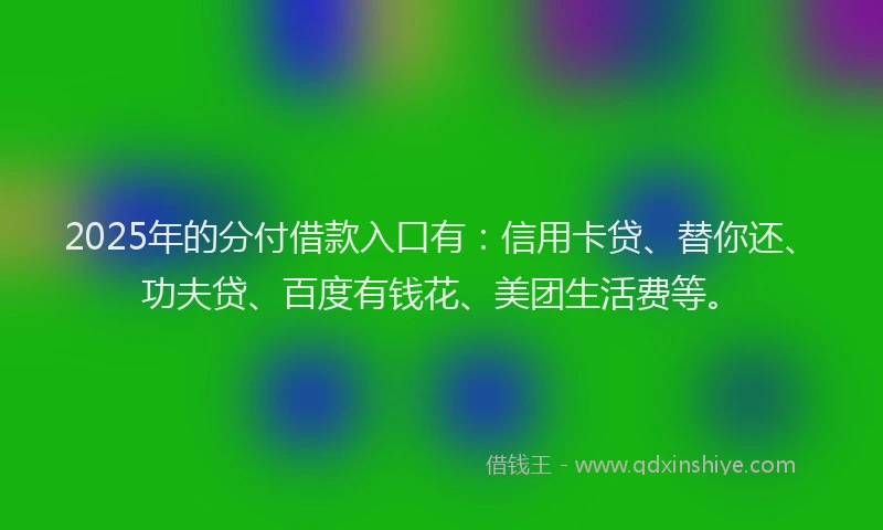 2025年的分付借款入口有：信用卡贷、替你还、功夫贷、百度有钱花、美团生活费等。