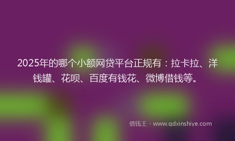 2025年的哪个小额网贷平台正规有：拉卡拉、洋钱罐、花呗、百度有钱花、微博借钱等。
