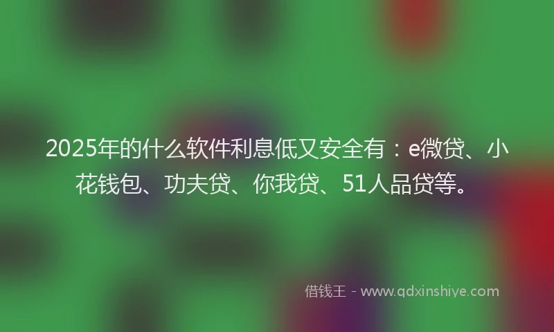 2025年的什么软件利息低又安全有：e微贷、小花钱包、功夫贷、你我贷、51人品贷等。