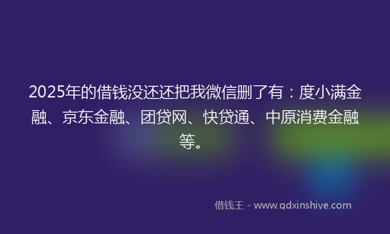 2025年的借钱没还还把我微信删了有：度小满金融、京东金融、团贷网、快贷通、中原消费金融等。
