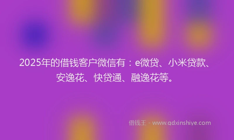 2025年的借钱客户微信有：e微贷、小米贷款、安逸花、快贷通、融逸花等。