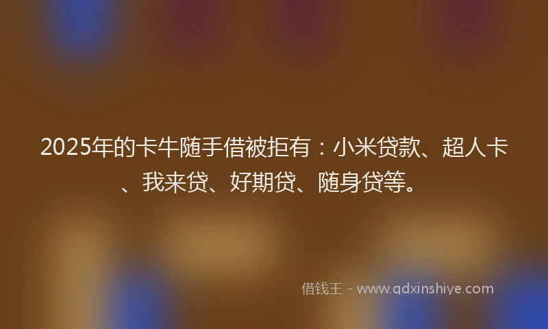 2025年的卡牛随手借被拒有：小米贷款、超人卡、我来贷、好期贷、随身贷等。