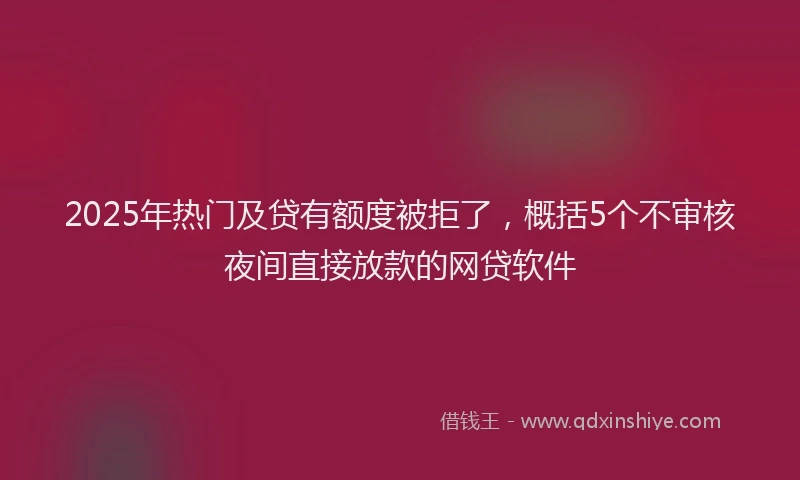 2025年热门及贷有额度被拒了，概括5个不审核夜间直接放款的网贷软件
