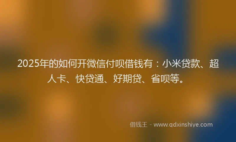 2025年的如何开微信付呗借钱有：小米贷款、超人卡、快贷通、好期贷、省呗等。