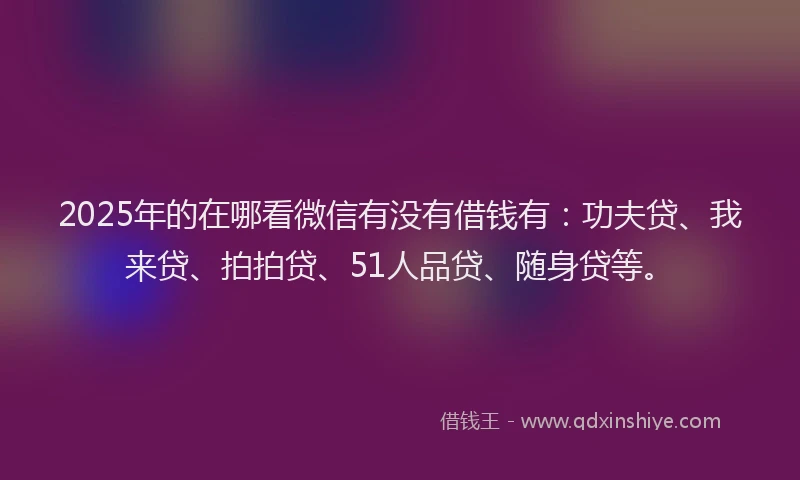 2025年的在哪看微信有没有借钱有：功夫贷、我来贷、拍拍贷、51人品贷、随身贷等。