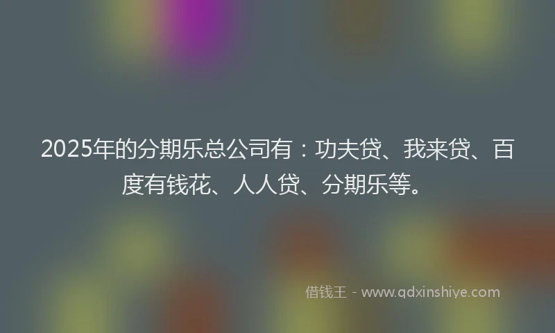 2025年的分期乐总公司有：功夫贷、我来贷、百度有钱花、人人贷、分期乐等。