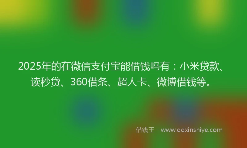 2025年的在微信支付宝能借钱吗有：小米贷款、读秒贷、360借条、超人卡、微博借钱等。