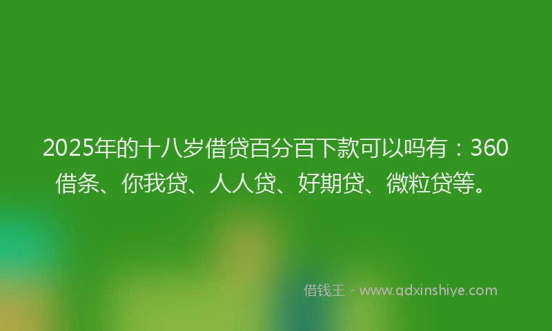 2025年的十八岁借贷百分百下款可以吗有:360借条、你我贷、人人贷、好期贷、微粒贷等。
