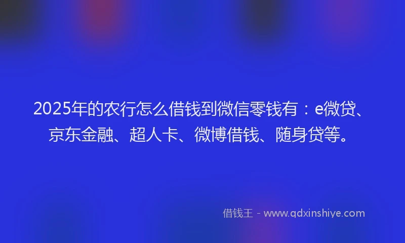 2025年的农行怎么借钱到微信零钱有：e微贷、京东金融、超人卡、微博借钱、随身贷等。
