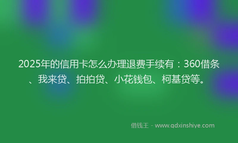 2025年的信用卡怎么办理退费手续有：360借条、我来贷、拍拍贷、小花钱包、柯基贷等。