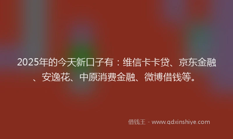 2025年的今天新口子有：维信卡卡贷、京东金融、安逸花、中原消费金融、微博借钱等。