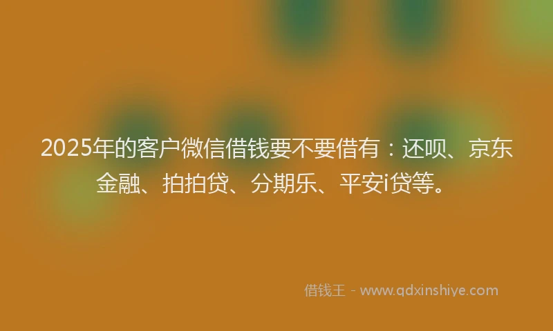 2025年的客户微信借钱要不要借有：还呗、京东金融、拍拍贷、分期乐、平安i贷等。