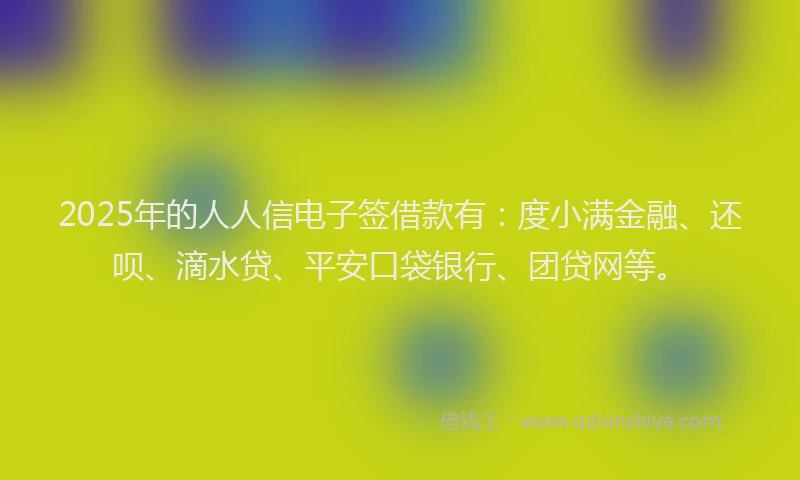 2025年的人人信电子签借款有：度小满金融、还呗、滴水贷、平安口袋银行、团贷网等。