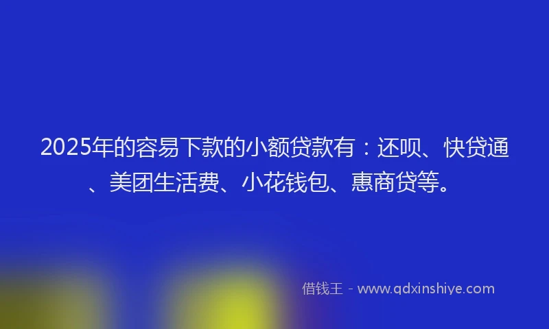 2025年的容易下款的小额贷款有：还呗、快贷通、美团生活费、小花钱包、惠商贷等。