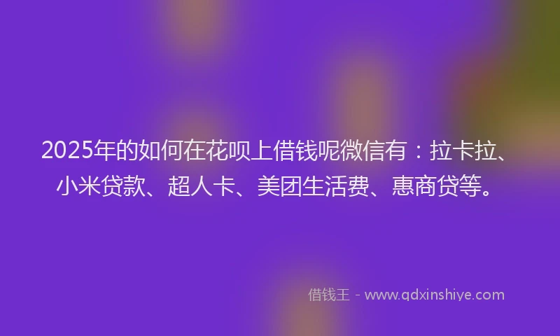 2025年的如何在花呗上借钱呢微信有：拉卡拉、小米贷款、超人卡、美团生活费、惠商贷等。