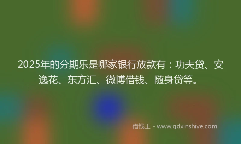 2025年的分期乐是哪家银行放款有：功夫贷、安逸花、东方汇、微博借钱、随身贷等。