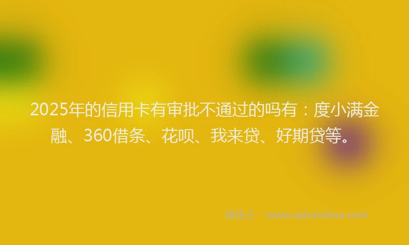 2025年的信用卡有审批不通过的吗有：度小满金融、360借条、花呗、我来贷、好期贷等。