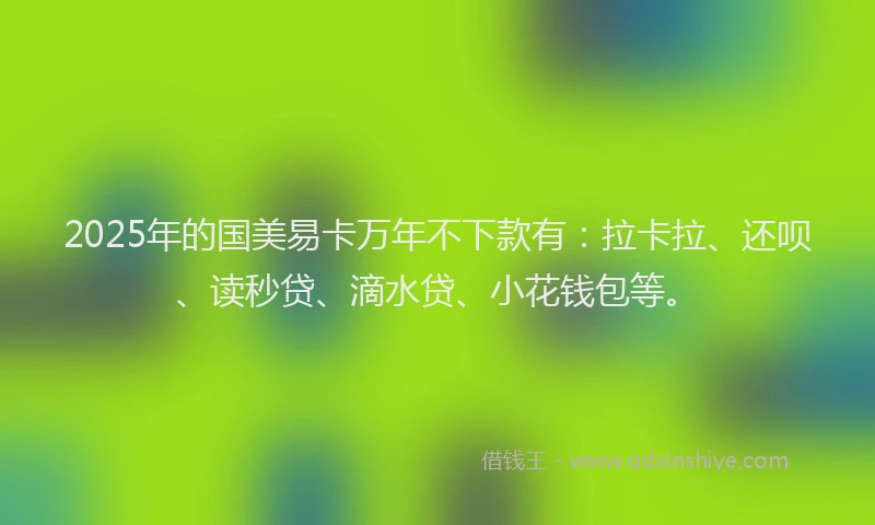 2025年的国美易卡万年不下款有：拉卡拉、还呗、读秒贷、滴水贷、小花钱包等。