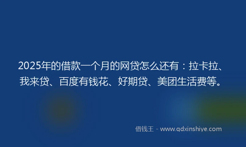 2025年的借款一个月的网贷怎么还有：拉卡拉、我来贷、百度有钱花、好期贷、美团生活费等。