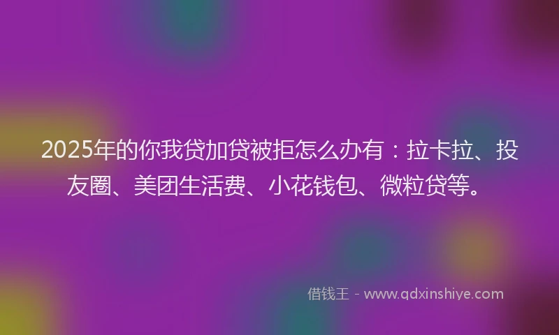 2025年的你我贷加贷被拒怎么办有：拉卡拉、投友圈、美团生活费、小花钱包、微粒贷等。